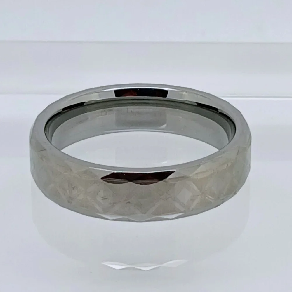 Vintage Tungsten 6mm Faceted Geometric Band Ring Size 11 Comfort Fit Y2K New NOS